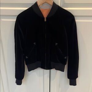 SAINT LAURENT Black Velvet Bomber Jacket with Embroidery